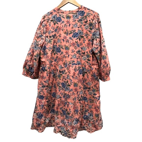 Loft Floral Short Sleeve Lined Swing Mini Dress, Cotton, Pink Blue, 16 - Picture 3 of 12